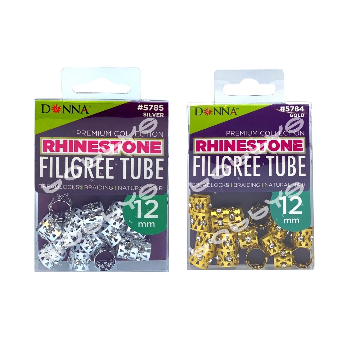 Rhinestone Filigree Tube Hair Rings 12mm-0